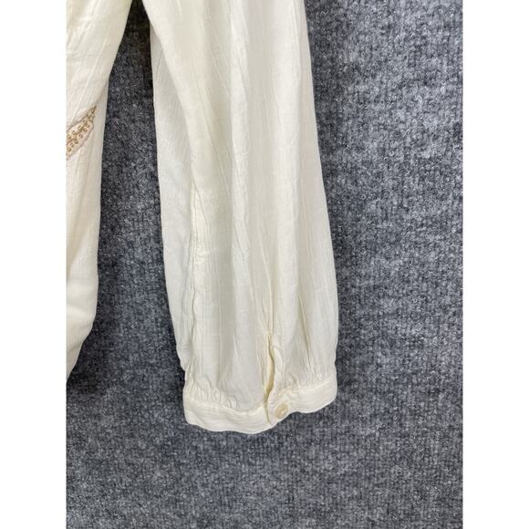 Chico's Blouse Women's Size 3 16/18 Cream Color Embroidered Beading Boho Lagon - Picture 9 of 10